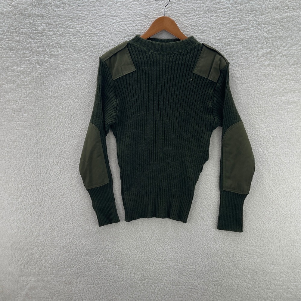 Military Sweater Mens S* Olive Green Wool Commando Ribbed Elbow Patch 90s Gorp